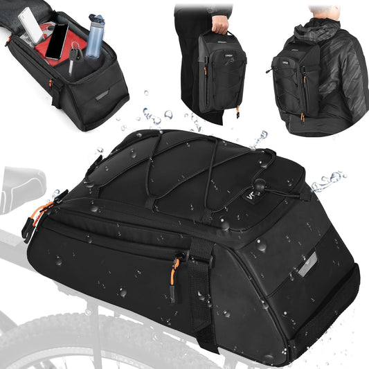 10L Reflective Bicycle Rear Rack Bag 4-In-1 Waterproof Bike Saddle Bag Bike Rear Rack Pouch with Shoulder Strap Cycling Bicycle Saddle Panniers Lightweight Compact for Traveling Commuting